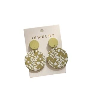 Green and White Textured Floral Drop Style Earrings